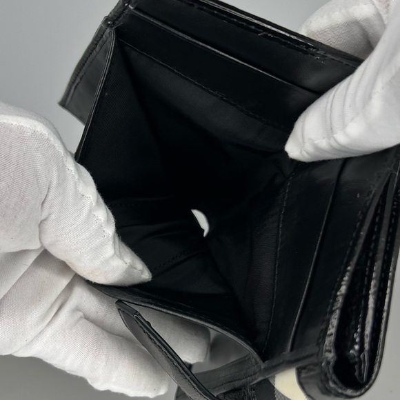 🖤BURBERRY Black/Grey Beat Check Nylon And Patent Leather Penrose Compact Wallet - Picture 7 of 7